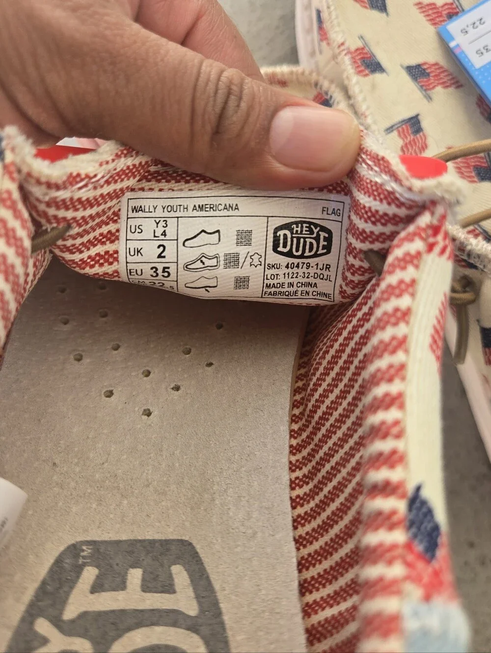 Hey Dude Kids' Lightweight Canvas Shoes‎ in Flag Print - Cream/Red/Blue